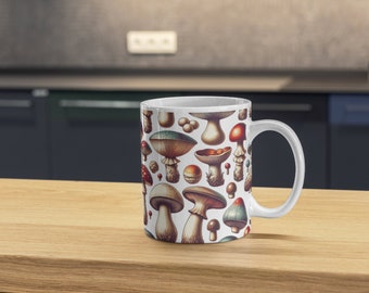 Enchanting Decorative Mushroom Mug, Colorful Cottagecore Design, Magic Mushroom Cup, Retro Vintage Mushrooms, Goblincore Aesthetic