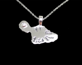 Maui Hawaiian Island Pendant (Sterling Silver) set with 3mm cubic zirconia on 18" Sterling Silver necklace