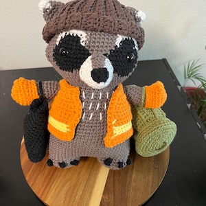 trash panda - handmade crochet raccoon with removable trash collectors outfit
