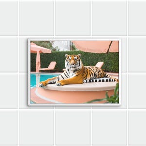 Fine Art Tigers by the Pool Print - Framed Fine Art Photography Print - Modern Palm Springs Home Luxury Wall Decor, Digital download