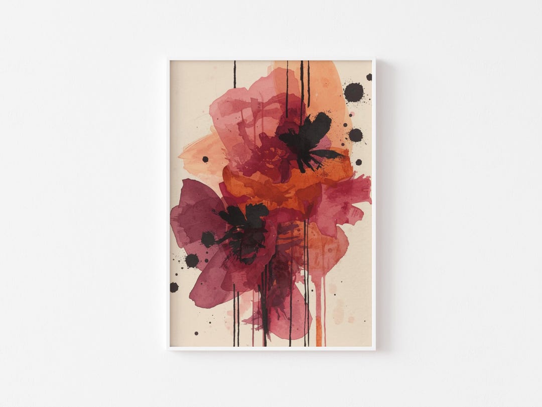 Abstract Floral Wall Art | Red Watercolor Flower Print | Ink Splatter ...