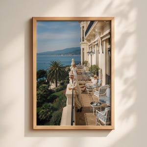French Riviera Balcony Art | Monaco Hotel View Print | Old Money Aesthetic | Slim Aarons Style | Vintage Coastal Poster I Digital Download