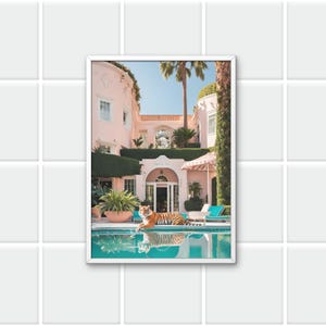 Fine Art Tigers by the Pool Print - Framed Fine Art Photography Print - Modern Palm Springs Home Luxury Wall Decor, Digital download
