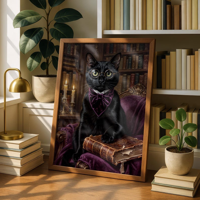 Funny Black Cat Art | Dark Academia Decor | Vintage Cat Painting ...