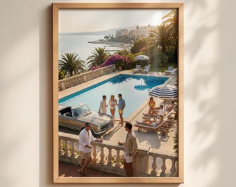 French Riviera Poolside Art Print, Retro Summer (Digital Download)