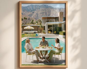 Palm Springs Pool Party Print, Mid-Century Modern Wall Art (Digital Download)