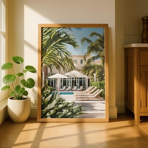 Palm Beach Wall Art | Tropical Poolside Print | Palm Tree Leaves Poster | Old Money Aesthetic | Slim Aarons Style | Luxury Resort Decor
