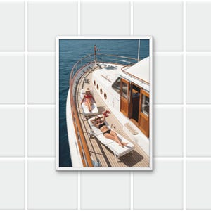 Luxury Yacht Digital Wall Art | Summer Vacation Themed Print | Ocean View Home Decor | Blue Sea Digital Download