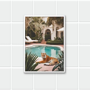 Fine Art Tigers by the Pool Print - Framed Fine Art Photography Print - Modern Palm Springs Home Luxury Wall Decor, Digital download