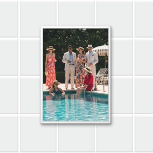 Riviera Pool Party Art, Luxury Summer Landscape Digital Print, Stylish People Poolside PDF Poster, Home Decor, Instant Downloadable Art