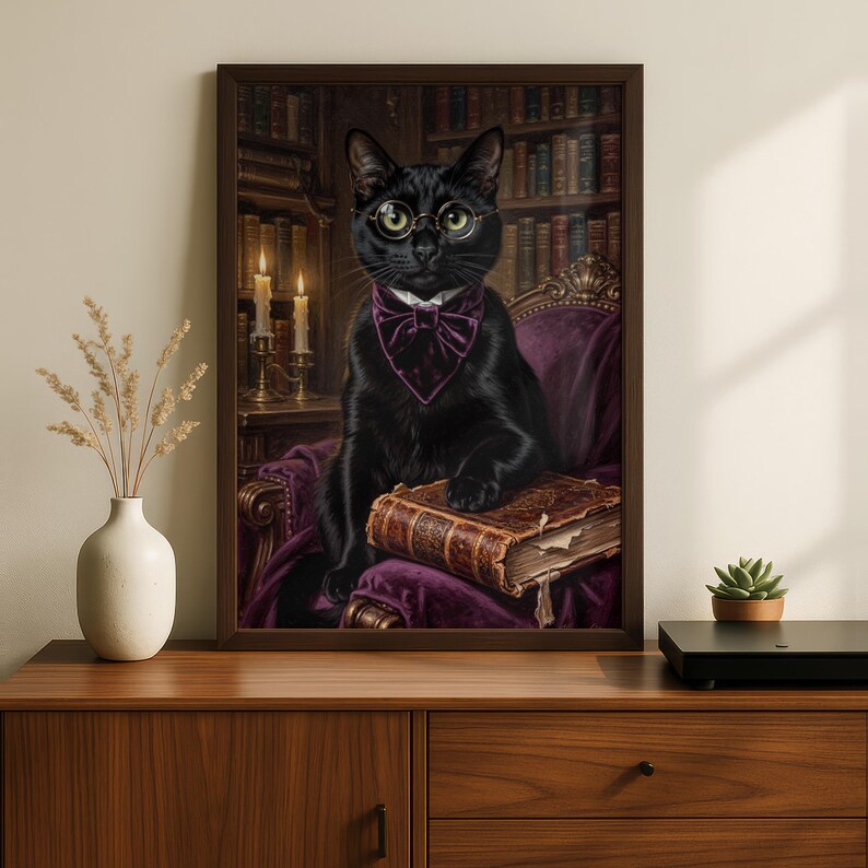 Funny Black Cat Art | Dark Academia Decor | Vintage Cat Painting ...