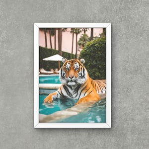 Fine Art Tigers by the Pool Print - Framed Fine Art Photography Print - Modern Palm Springs Home Luxury Wall Decor, Digital download