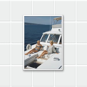 1960s Yacht Life Digital Print | Luxury Sunbathing Art | Jet Set Riviera Glamour Wall Decor | Vintage Boat Photography Download