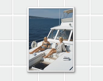 1960s Yacht Life Digital Print | Luxury Sunbathing Art | Jet Set Riviera Glamour Wall Decor | Vintage Boat Photography Download