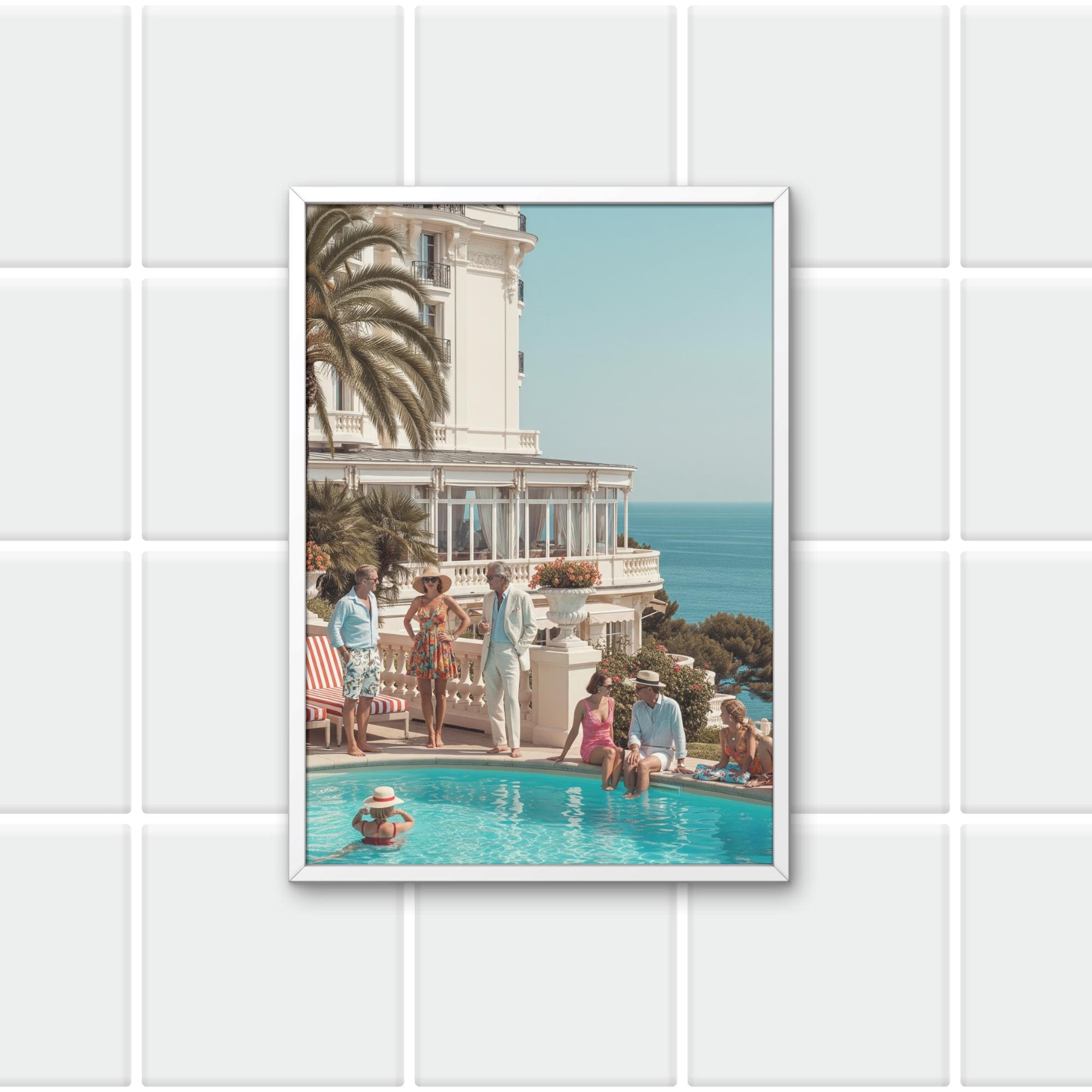 Luxury Pool Party Art, Riviera Hotel Wall Print, Summer Vacation Digital Art, Stylish People Poolside Poster, High Downloadable Art