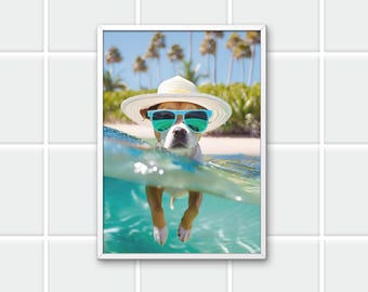 Beverly Hotel Dogs zwembadprint: grillige muurkunst Palm Springs (digitale download)