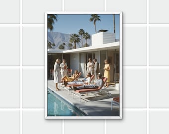 Vintage Palm Springs Pool Party Print |  Mid Century Modern Wall Art | 1960s Luxury Photography Digital Download