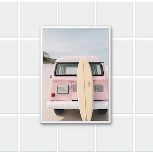 Nantucket Pink Van Surfboard Print, Beach Photography (Digital Download)