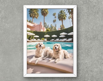 Happy dogs at pool Beverly hotel digital download, high life,palm springs print elegant wall art, luxury, chic decor,Aesthetic Print Photos