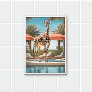 Fine Art Giraffe by the Pool Print - Framed Fine Art Photography Print - Modern Palm Springs Home Luxury Wall Decor, Digital download