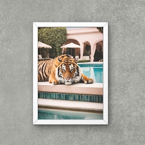 Fine Art Tigers by the Pool Print - Framed Fine Art Photography Print - Modern Palm Springs Home Luxury Wall Decor, Digital download