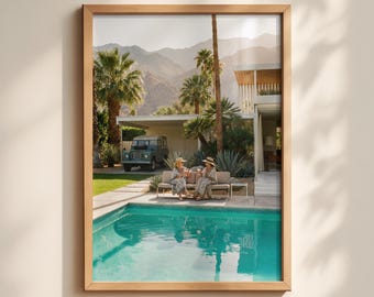 Palm Springs Pool Print, Mid Century Modern Decor, Vintage Summer Vibes