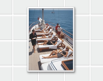 1960s Yacht Life Digital Print | Luxury Sunbathing Art | Jet Set Riviera Glamour Wall Decor | Vintage Boat Photography Download