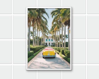 Beverly Hills-tryck: Gul cabriolet, palmer (digital nedladdning)