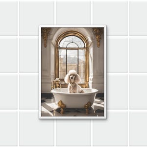 poodle in bathtub, digital download, high life, print elegant wall art, nursery, chic decor,Aesthetic Print Photos, bathroom wall art decor