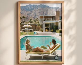 Impressão de piscina em Palm Springs, arte moderna retrô de meados do século (download digital)