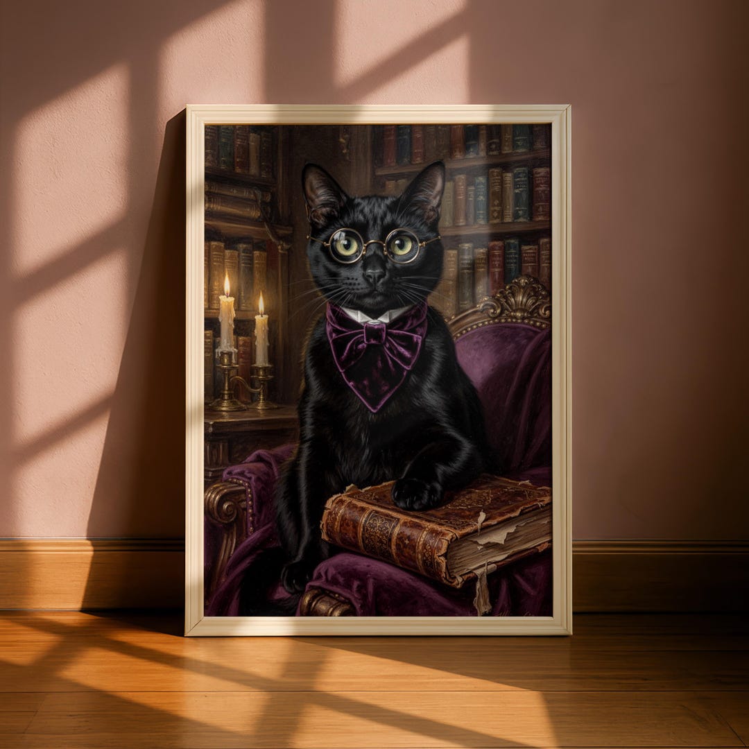 Funny Black Cat Art | Dark Academia Decor | Vintage Cat Painting ...