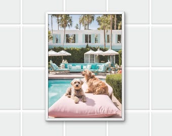 Beverly Hills Hotel Dogs-afdruk: Palm Springs-kunst aan het zwembad (digitale download)