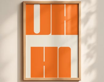 Oh Hi Retro Print, Funky 70s Orange Wall Art (Digital Download)