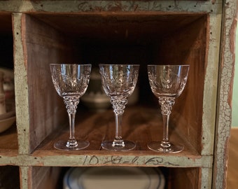 Antique cocktail Glasses Etched Crystal Cordial set of 7 antique crystal wine glasses