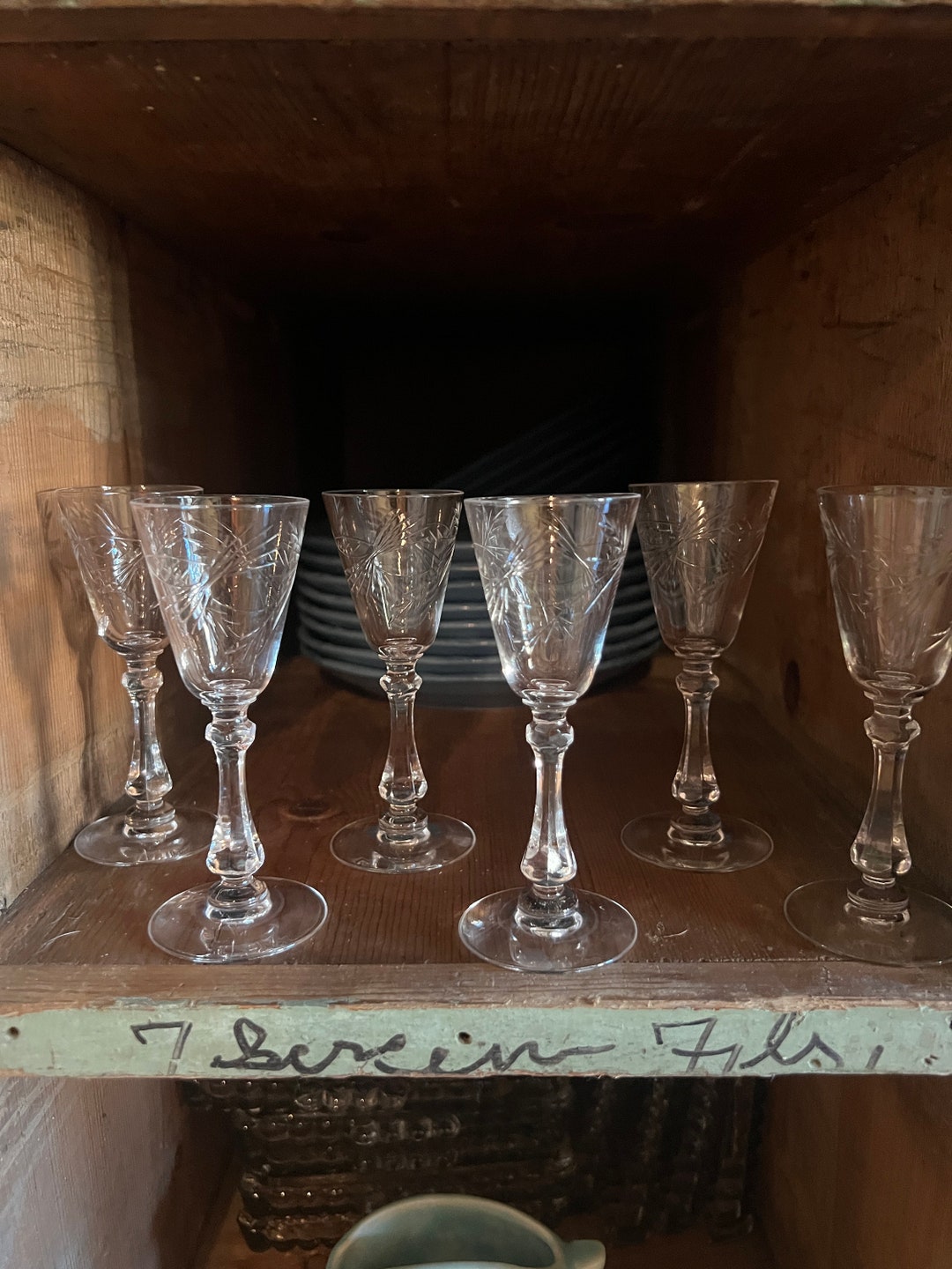 Antique Port Glasses Etched Crystal Cordial Glasses Etsy