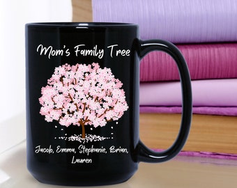 Mom&#39;s Family Tree Black Mug 15oz -Mom&#39;s Family Tree Black Mug 15oz, Personalized Mom&#39;s Mug, Mothers Days Gift For Grandma, Birthday
