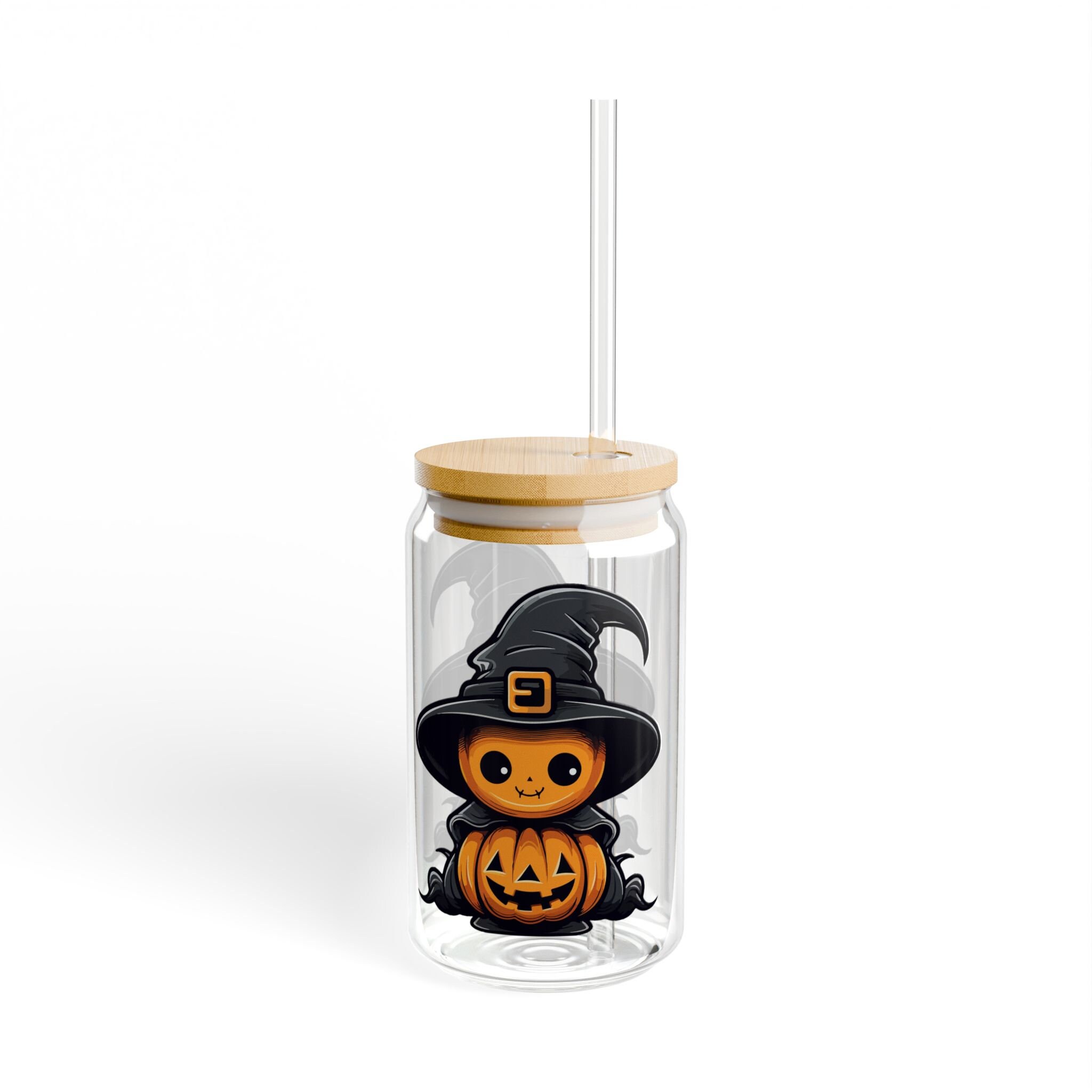 CharmBurst Herbst Halloween Tumbler Glas Mit Kürbis Motiv, 480ML Iced Coffee Cup Mit Deckel Und Strohhalm, Aesthetic Trinkglas, Geschenk Für Frauen