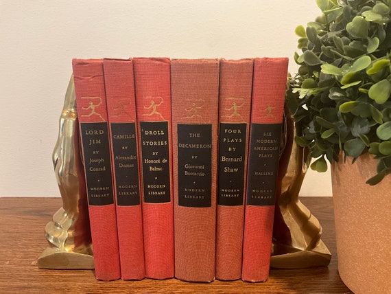 Vintage set of 6, 30s 40s and 50s Red and Black Bookshelf Decor