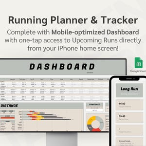 Hardloopworkoutplanner en -tracker voor 2025 voor Google Spreadsheets Beginnersvriendelijke logboek- en voortgangstracker met mobiel dashboard