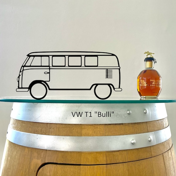 VW T1 Bulli, Silhouette Art, Wall Art, Strichzeichnung, 3D Druck, Wanddeko, Automodell, Autosilhouette, 45cm lang