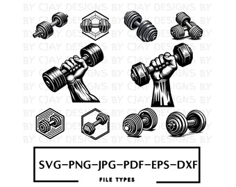 Dumbbell SVG Bundle | Fitness Clipart Bundle | Weight Lifting png | Workout SVG | Gym Cut files | Barbell svg Bundle | Gym Silhouette Bundle