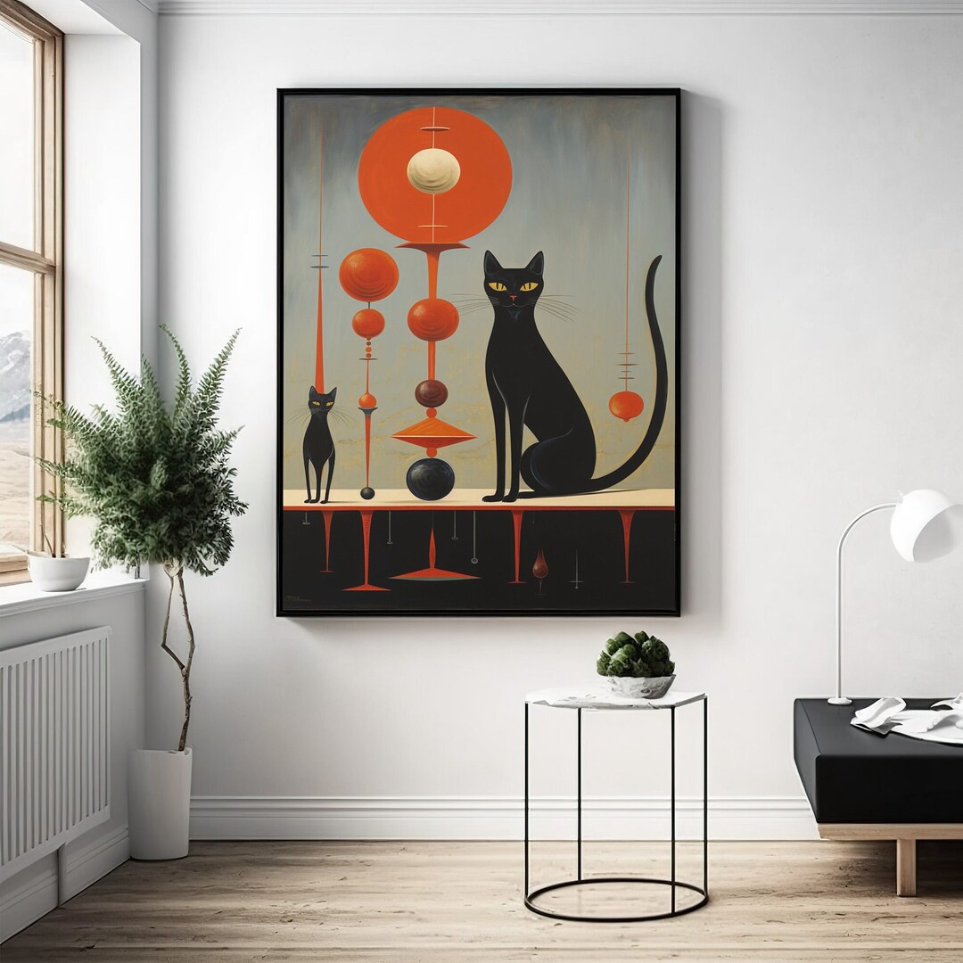 Mid Century Modern Cat Canvas Print: Abstract Feline Wall Art - Etsy