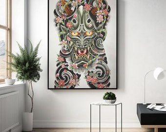 Japanese Tattoo Canvas, Japanese Tattoo, Devil Tattoo Canvas, Evil Tatto Canvas, Old School Tattoo Canvas, Tattoo Canvas,Traditional Tattoo
