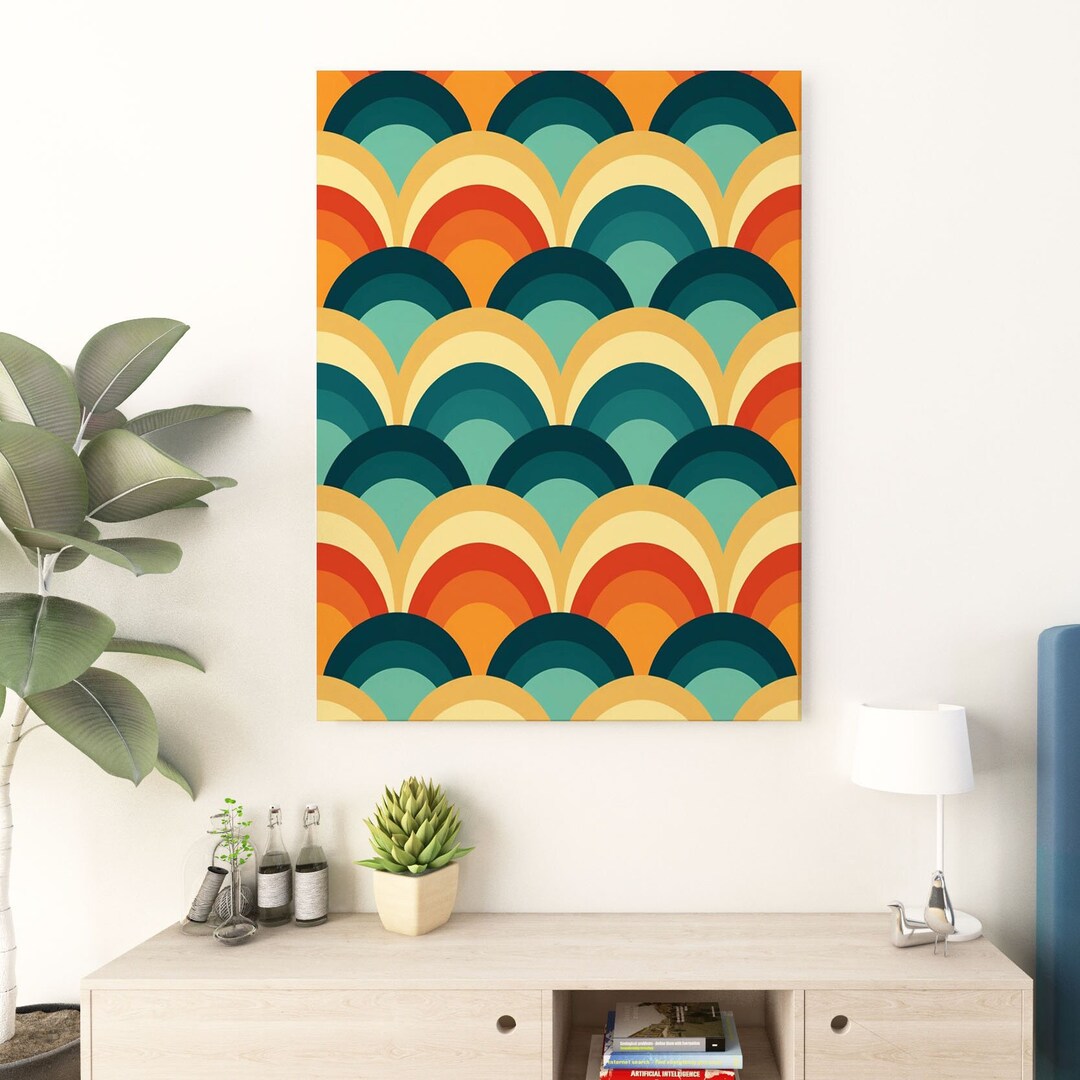 Mid Century Modern Abstract Canvas Art: Geometric Wall Decor - Etsy