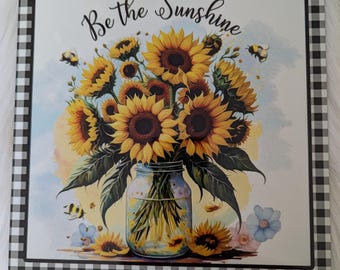 Be The Sunshine, Sunflower Sign, Inspirational Quote, Rustic Farmhouse Decor, Sunflower Wreath Attachment, Yellow Flowers,