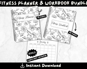 Fitness workbook and planner BUNDLE Fitness Tracker Daily Planner Weekly Planner Monthly Planner Printable Calendar Digital Download