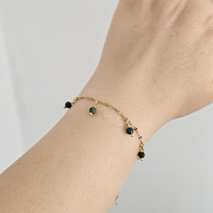 Malachite Bracelet–Gold Stainless Steel Chain with Green Gemstone Charm-Dainty Green Malachite Beaded Bracelet - Minimalist Gemstone Jewelry