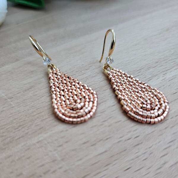 Drop Earrings / Bead Earrings / Handmade Earrings / Teardrop Earrings / Bronze Earrings/ Miyuki Earrings