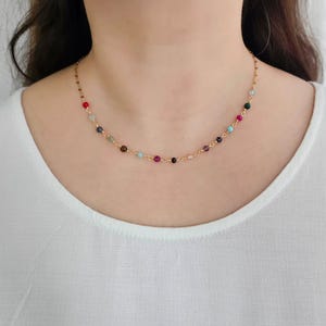 Multicolor Dainty Natural Gemstone Necklace – Handmade Gemstone Choker Gift for Her - Boho Rainbow Gemstone Necklace – Natural Stone Choker