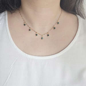 Dainty Malachite Drop Necklace – Gold Stainless Steel Chain - Minimalist Malachite Choker Necklace –  Green Malachite Dangle Necklace